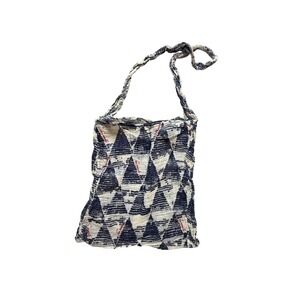 Free People Navy Blue Cream Geometric‎ Gauze Tote Shopping Bag Boho Lightweight